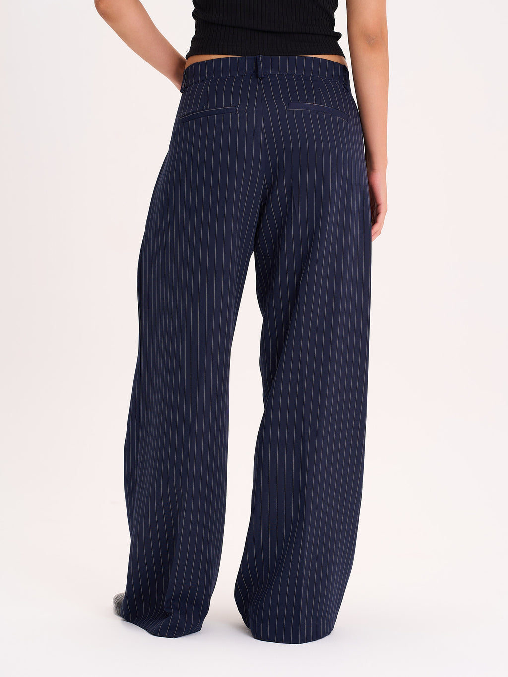 Navy Pinstripe Wide-Leg Trousers