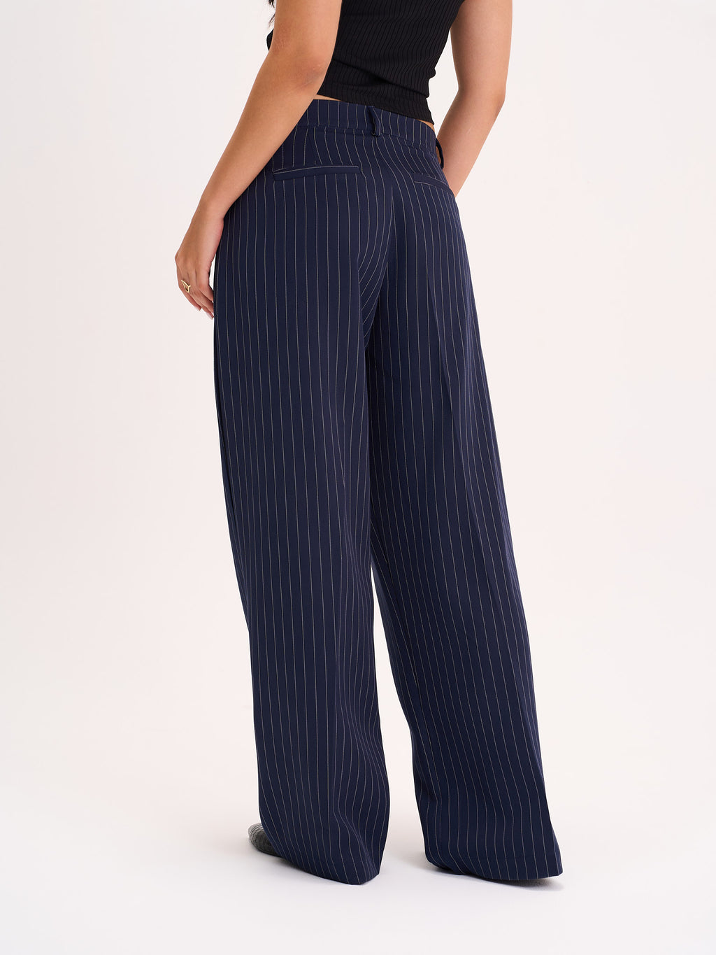 Navy Pinstripe Wide-Leg Trousers