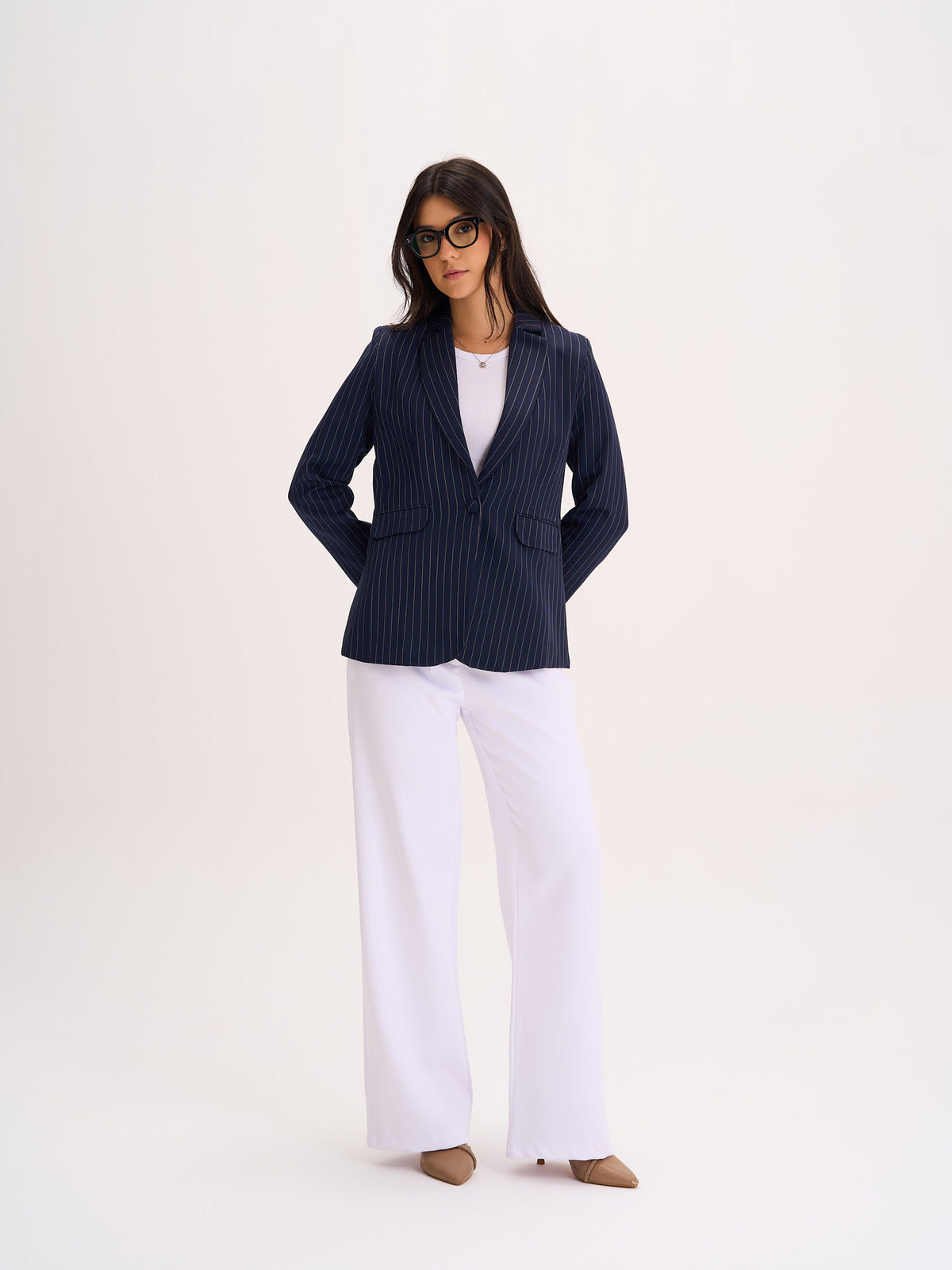 Navy Pinstripe Tailored Blazer