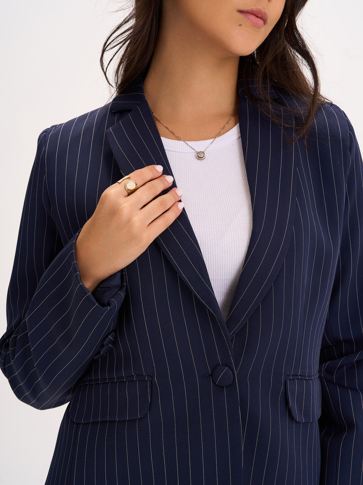 Navy Pinstripe Tailored Blazer