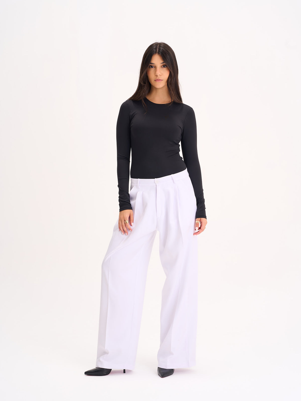 White Wide-Leg Trousers