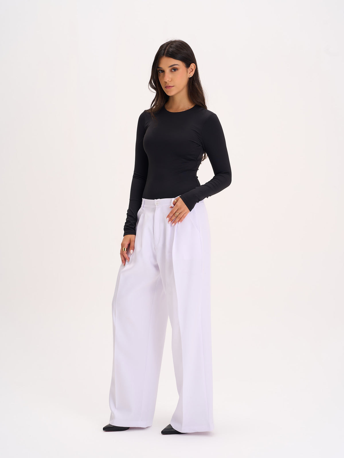 White Wide-Leg Trousers