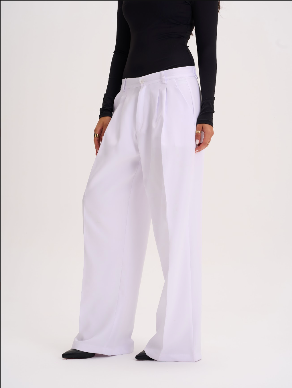 White Wide-Leg Trousers